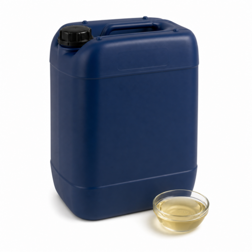 Blue 20kg trade container of Castor Oil BP with pale golden oil