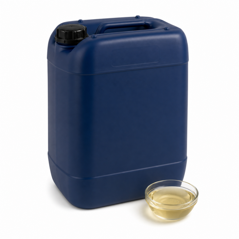 Blue 20kg trade container of Castor Oil BP with pale golden oil